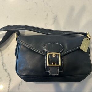 Vintage Coach Soho Shoulder Clutch Bag in Black with Gold Hardware.